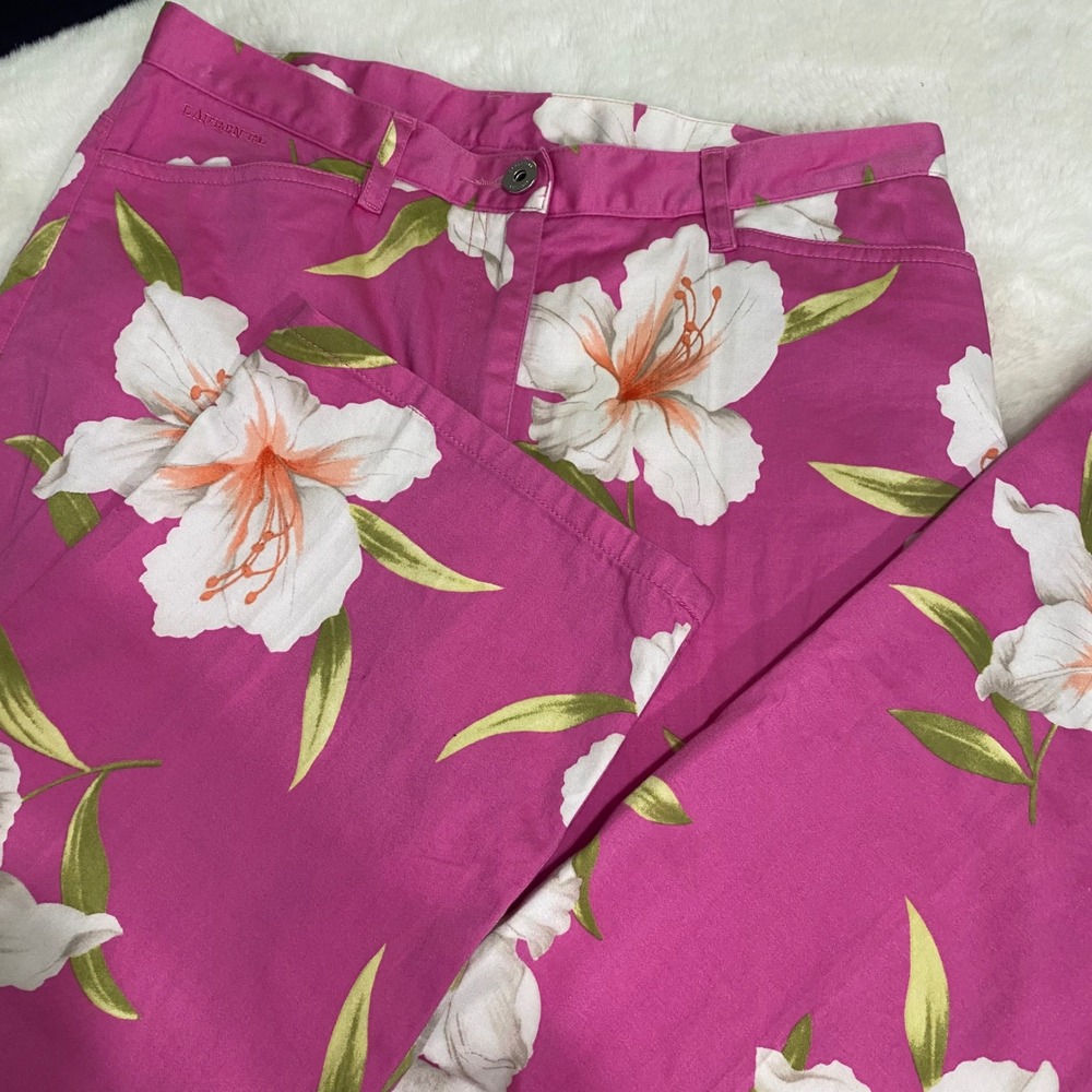 Lauren Ralph Lauren‎ Floral Capri Pants Cropped Pink White Size 8 Lightweight
